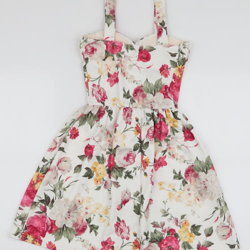 QED London Womens Multicoloured Floral Polyester Skater Dress  Size XS  Sweetheart Pullover - Padded bust