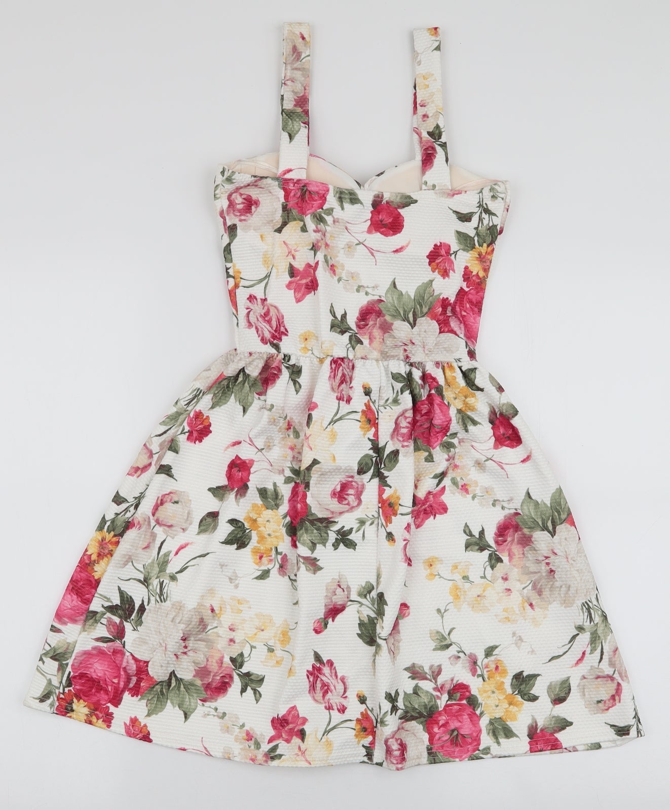 QED London Womens Multicoloured Floral Polyester Skater Dress  Size XS  Sweetheart Pullover - Padded bust