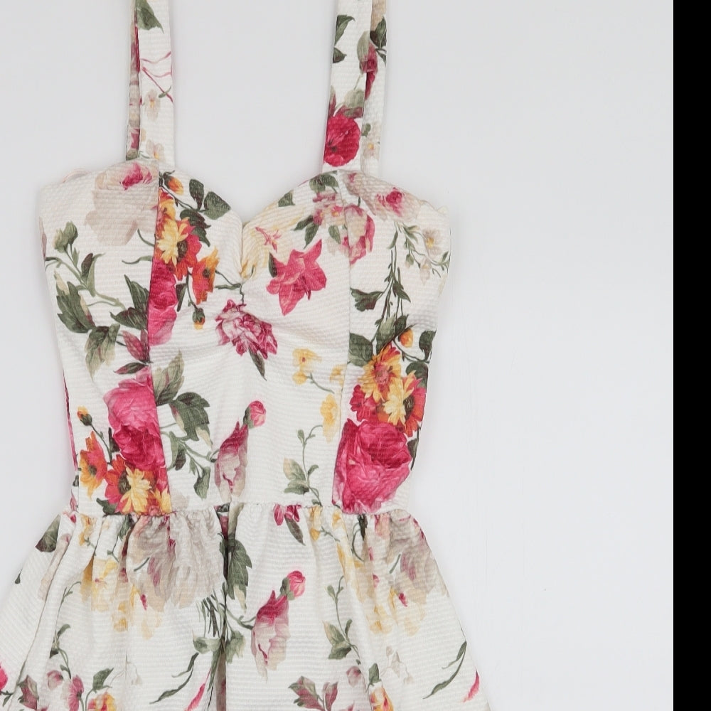 QED London Womens Multicoloured Floral Polyester Skater Dress  Size XS  Sweetheart Pullover - Padded bust