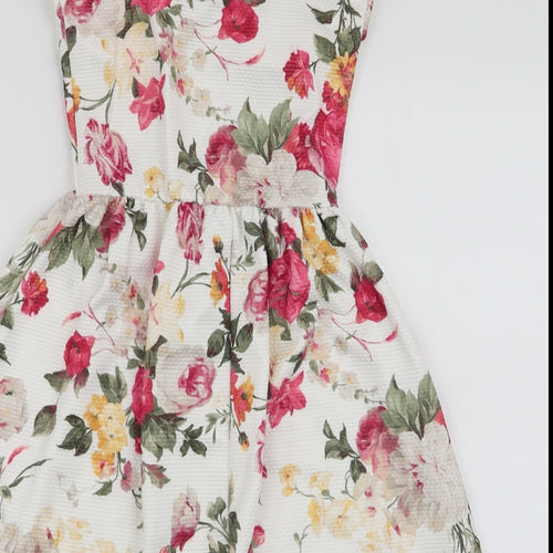 QED London Womens Multicoloured Floral Polyester Skater Dress  Size XS  Sweetheart Pullover - Padded bust
