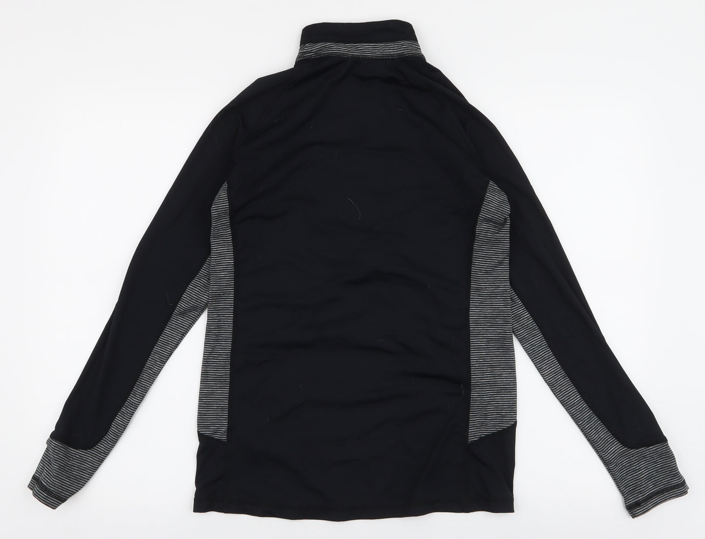 Dunnes Stores Womens Black Striped Polyester Pullover T-Shirt Size 8 High Neck Zip