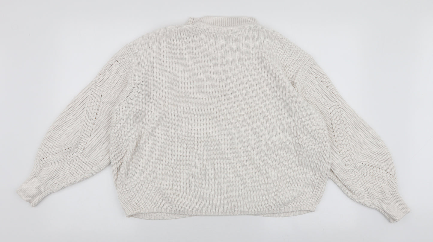 H&M Womens White High Neck  Acrylic Pullover Jumper Size XS