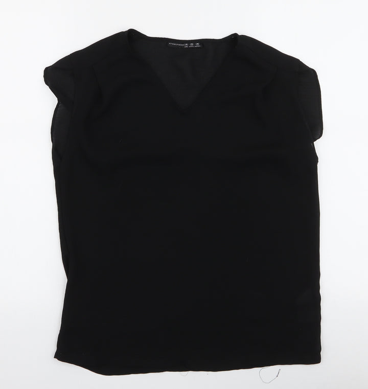 Atmosphere Womens Black Polyester Basic Blouse Size 10 V-Neck