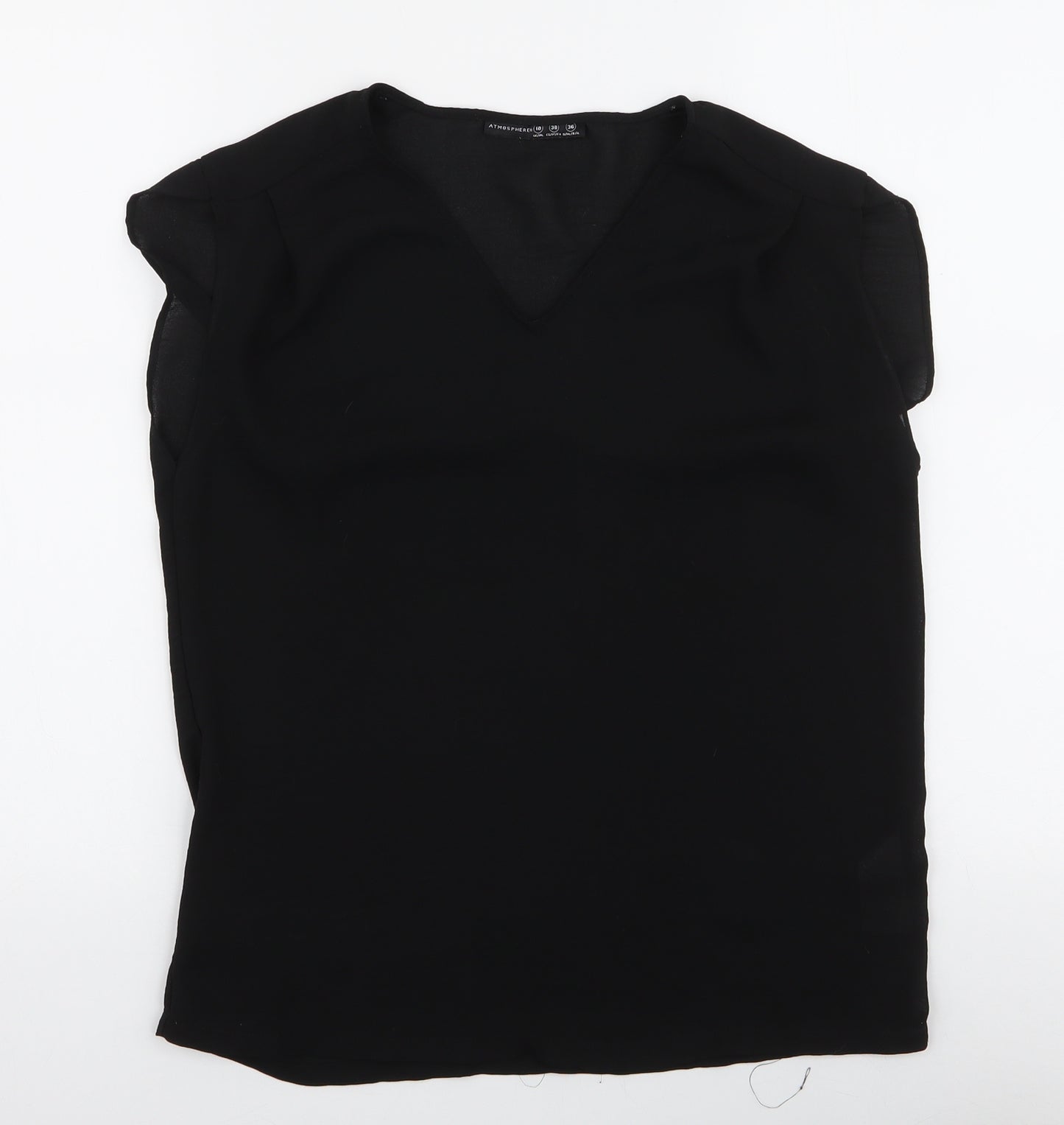 Atmosphere Womens Black  Polyester Basic Blouse Size 10 V-Neck