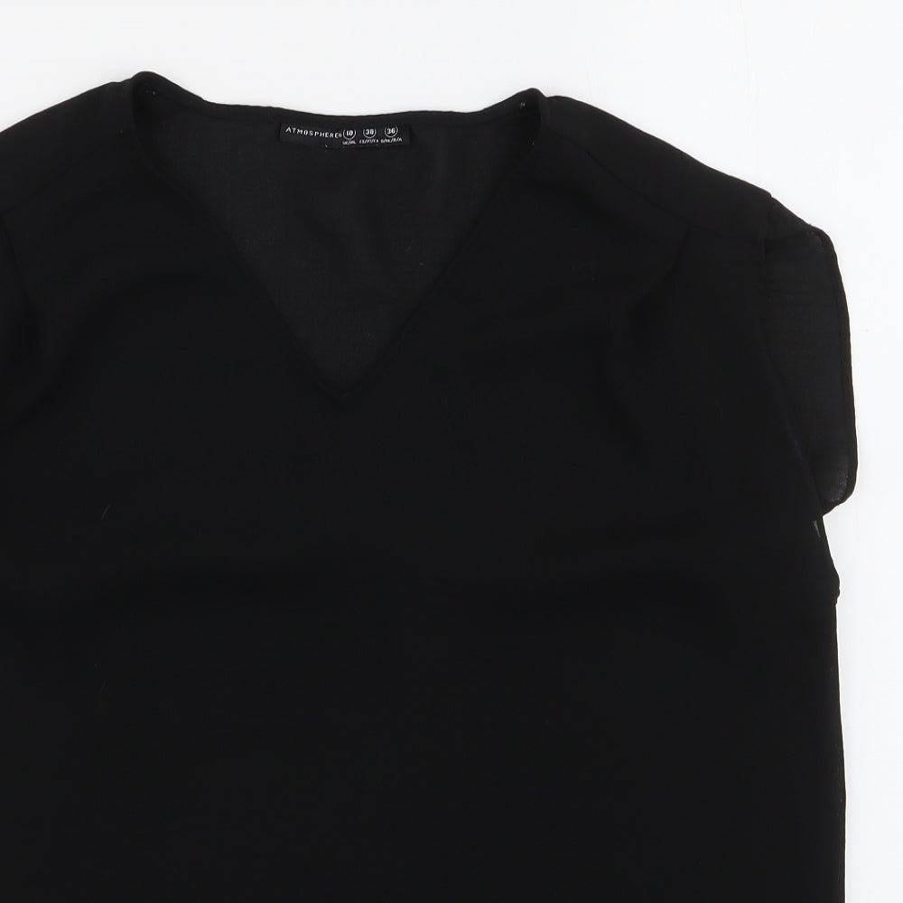 Atmosphere Womens Black  Polyester Basic Blouse Size 10 V-Neck