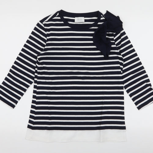 Savida Womens Blue Striped Cotton Jersey T-Shirt Size S Round Neck
