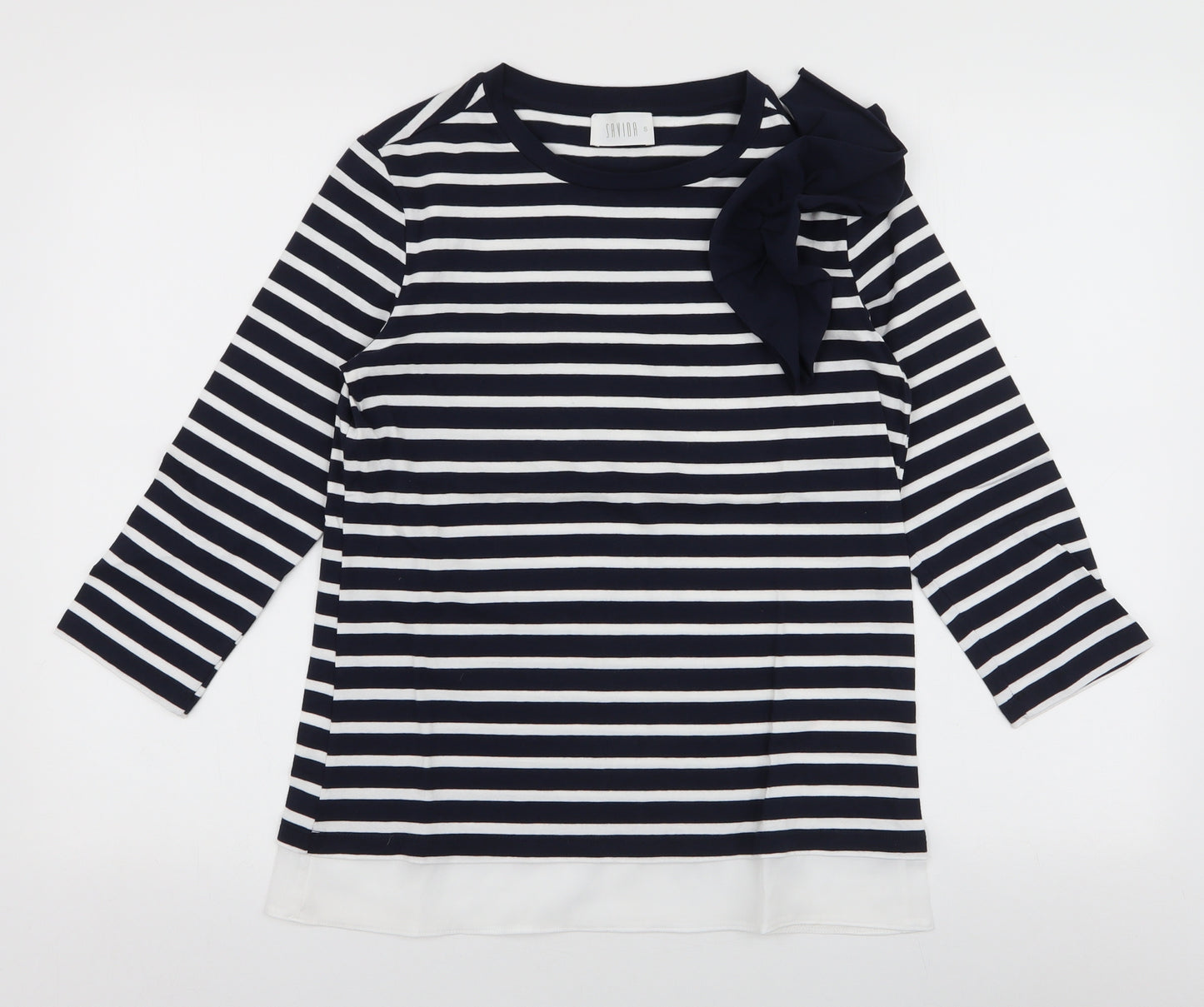 Savida Womens Blue Striped Cotton Jersey T-Shirt Size S Round Neck
