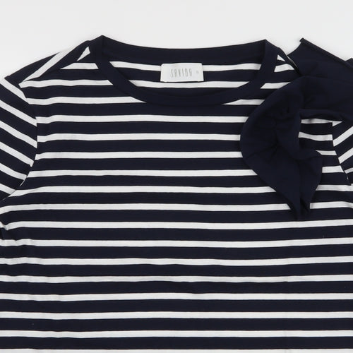 Savida Womens Blue Striped Cotton Jersey T-Shirt Size S Round Neck