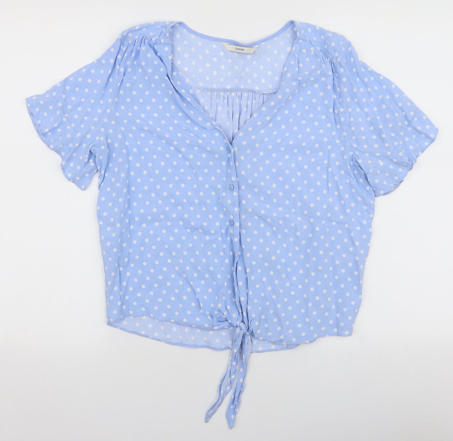 George Womens Blue Polka Dot Viscose Basic Blouse Size 14 V-Neck