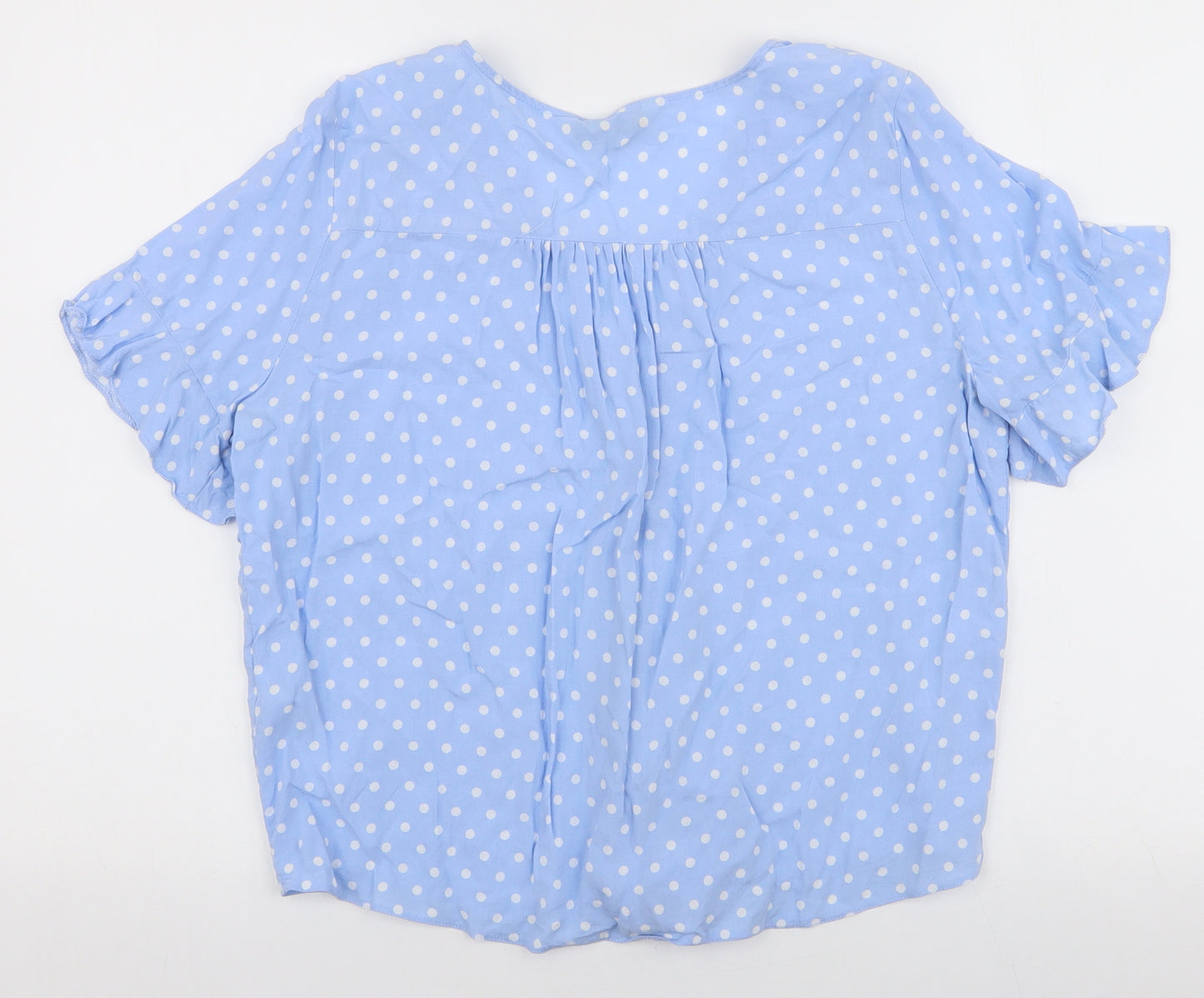 George Womens Blue Polka Dot Viscose Basic Blouse Size 14 V-Neck