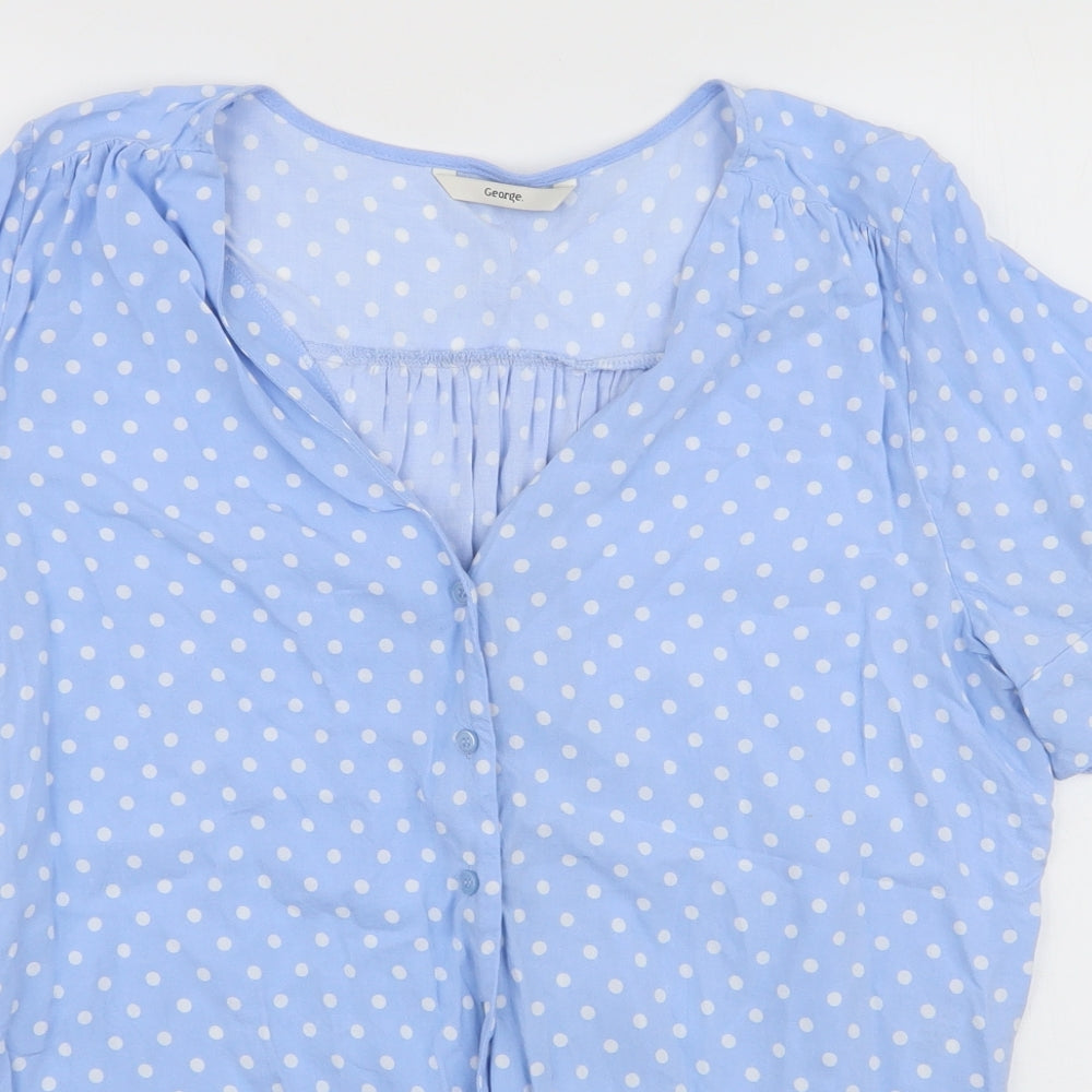 George Womens Blue Polka Dot Viscose Basic Blouse Size 14 V-Neck