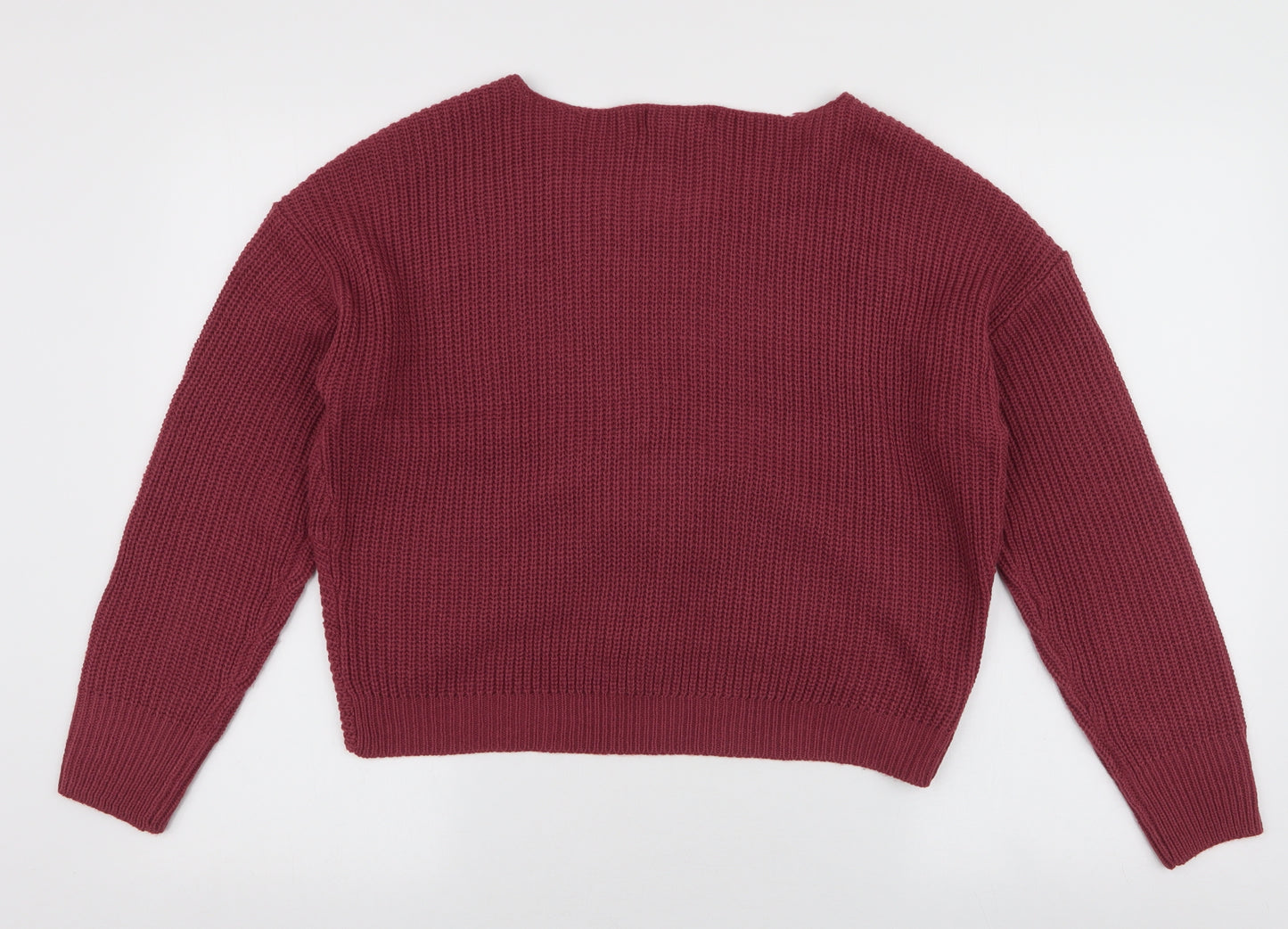 Jolie & Joy Womens Pink V-Neck  Acrylic Pullover Jumper Size L   - Cropped Tie detail