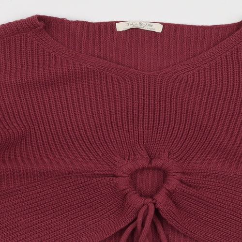 Jolie & Joy Womens Pink V-Neck  Acrylic Pullover Jumper Size L   - Cropped Tie detail