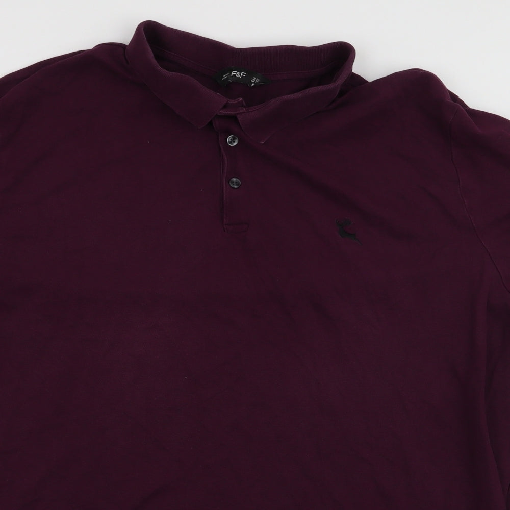F&F Mens Purple  Cotton  Polo Size 3XL Collared Button