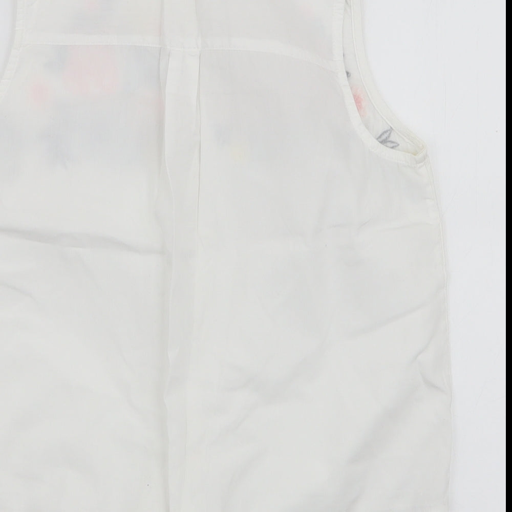 F&F Girls White Floral 100% Cotton Basic Blouse Size 13-14 Years Collared Button