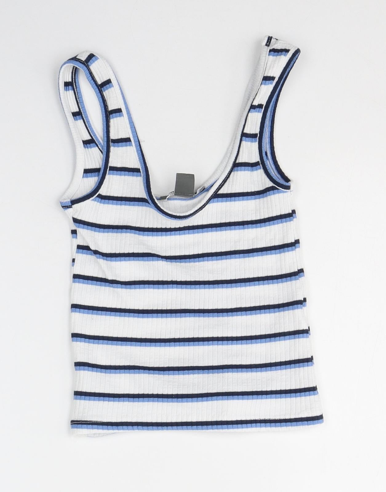 Primark Womens White Striped Polyester Cropped Tank Size 6 Round Neck