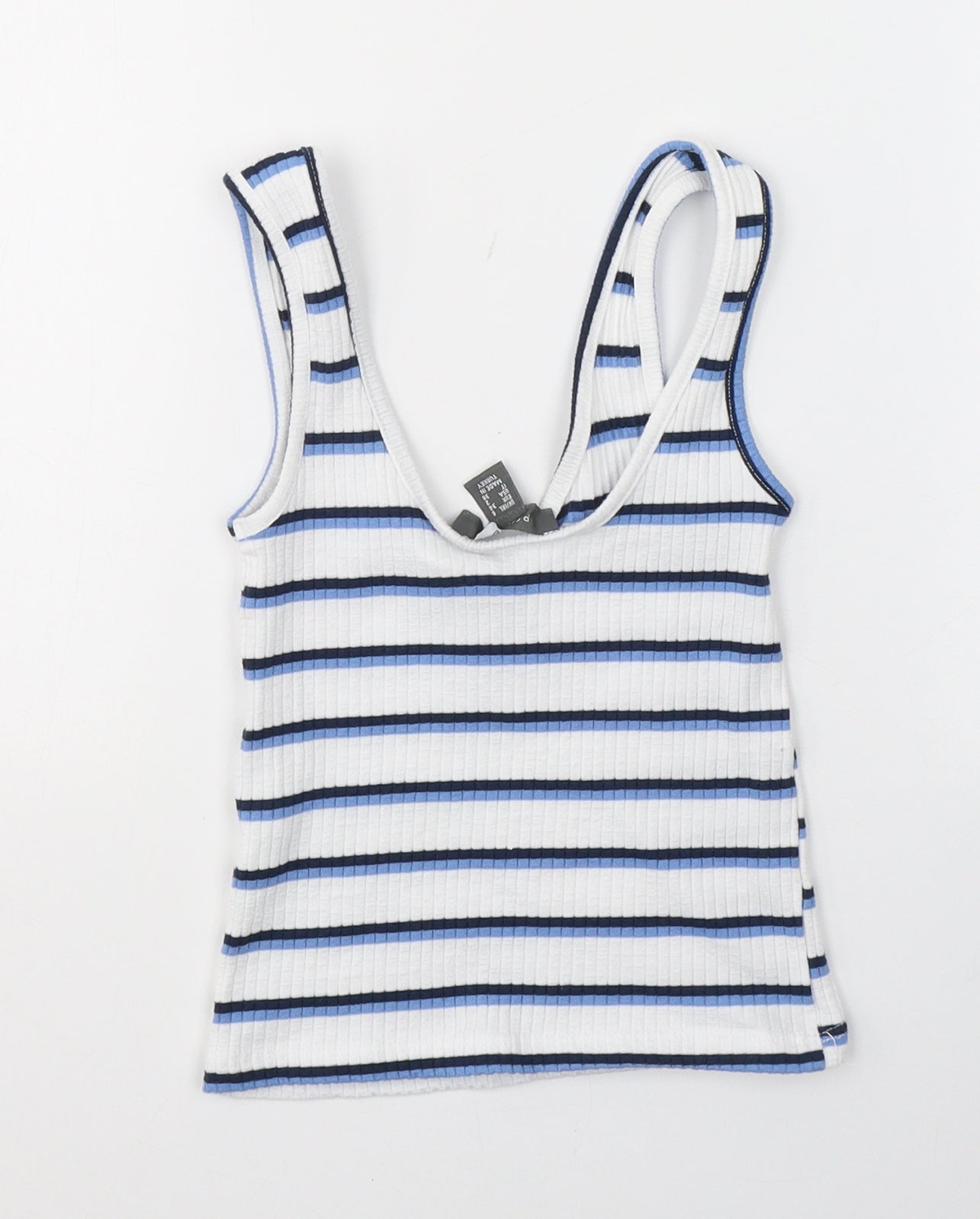 Primark Womens White Striped Polyester Cropped Tank Size 6 Round Neck