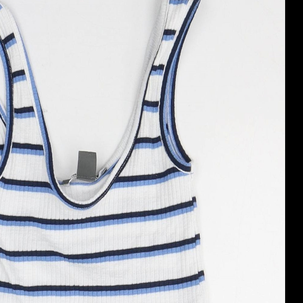 Primark Womens White Striped Polyester Cropped Tank Size 6 Round Neck