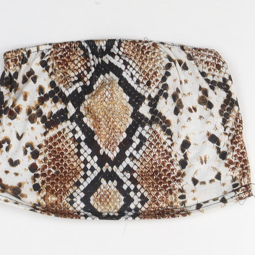 PRETTYLITTLETHING Womens Multicoloured Animal Print Viscose Cropped Tank Size 6 Off the Shoulder