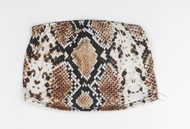 PRETTYLITTLETHING Womens Multicoloured Animal Print Viscose Cropped Tank Size 6 Off the Shoulder