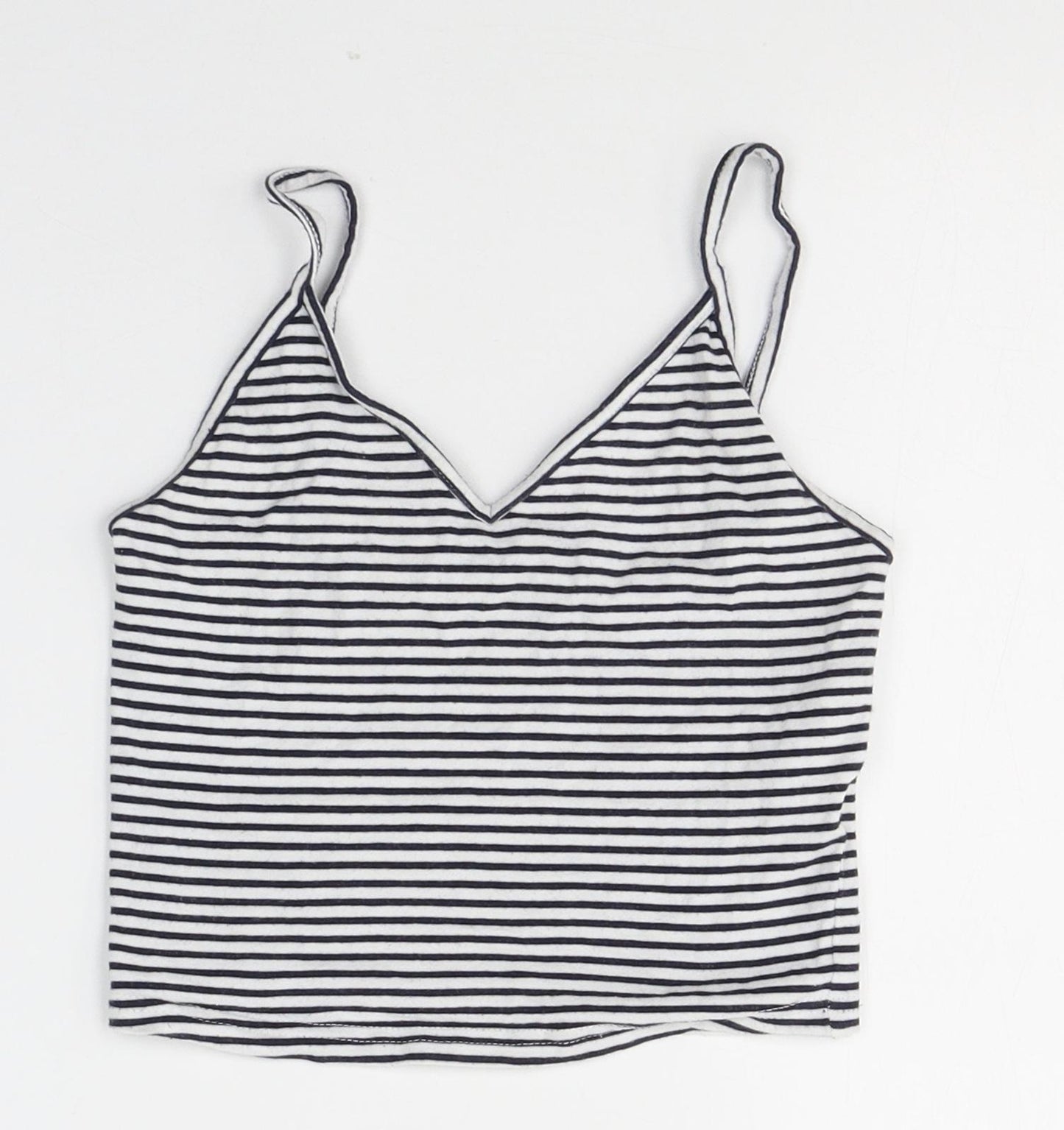 New Look Womens White Striped Cotton Cropped Tank Size 6 V-Neck