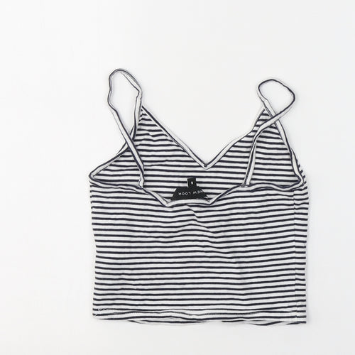 New Look Womens White Striped Cotton Cropped Tank Size 6 V-Neck