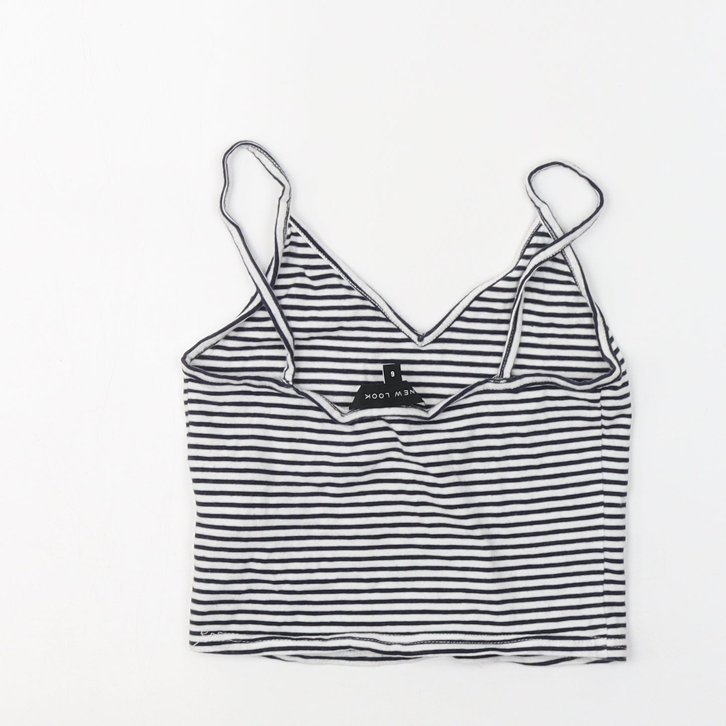 New Look Womens White Striped Cotton Cropped Tank Size 6 V-Neck