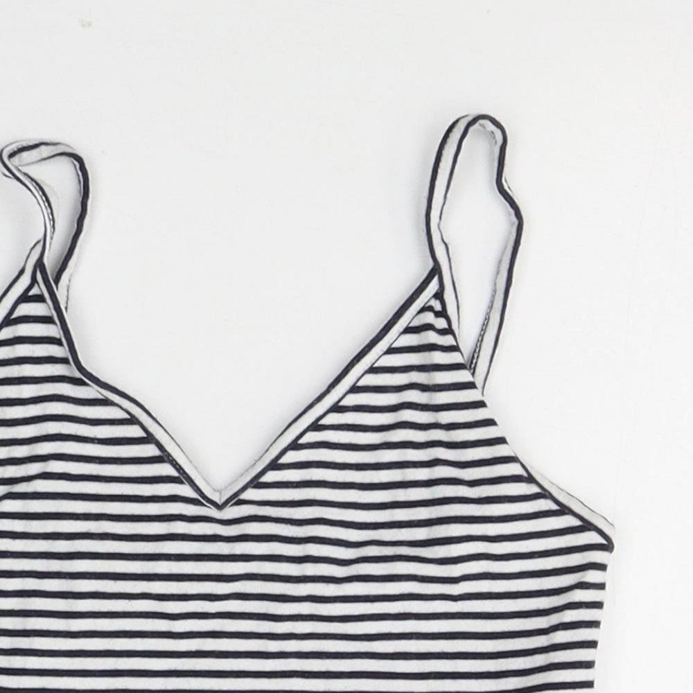 New Look Womens White Striped Cotton Cropped Tank Size 6 V-Neck