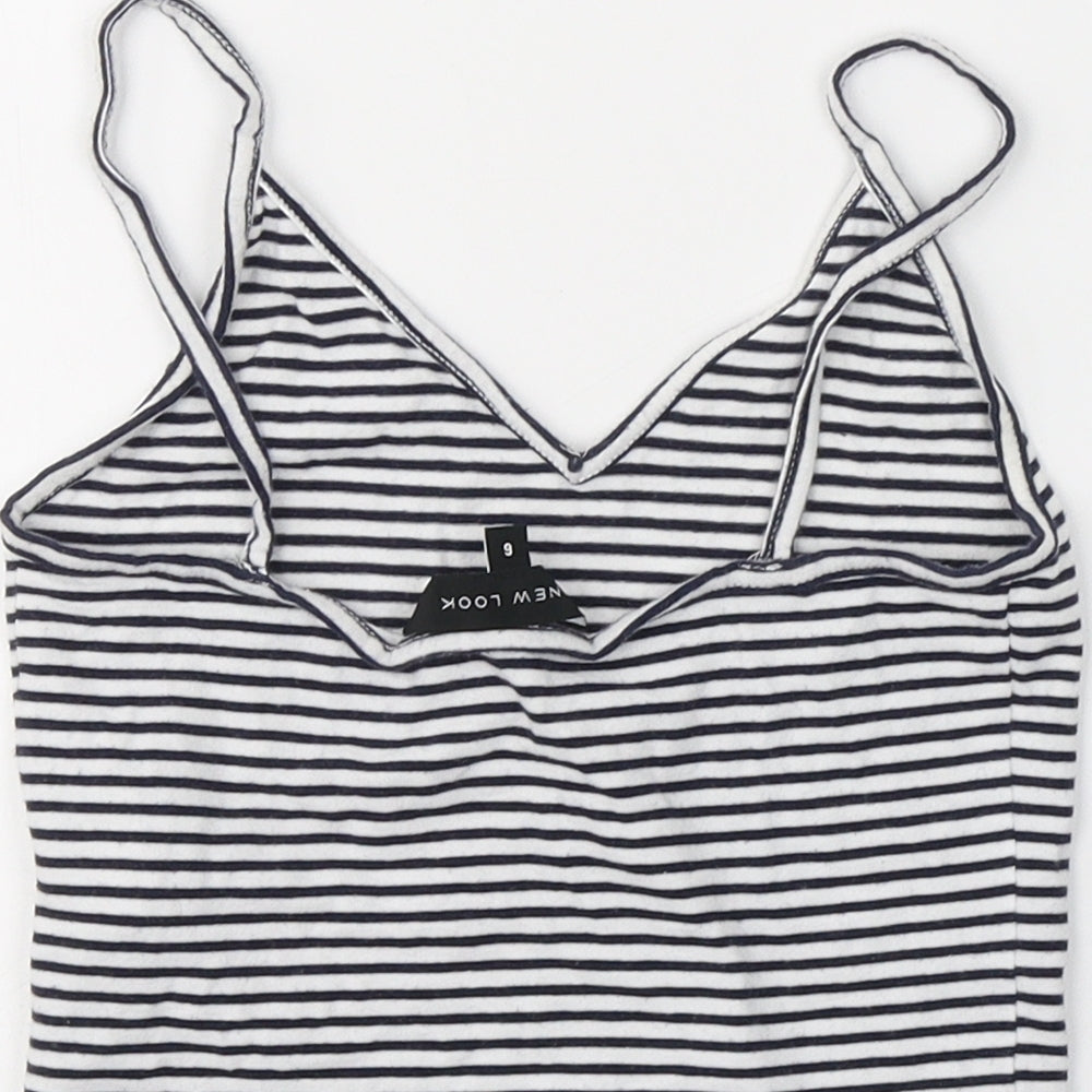 New Look Womens White Striped Cotton Cropped Tank Size 6 V-Neck