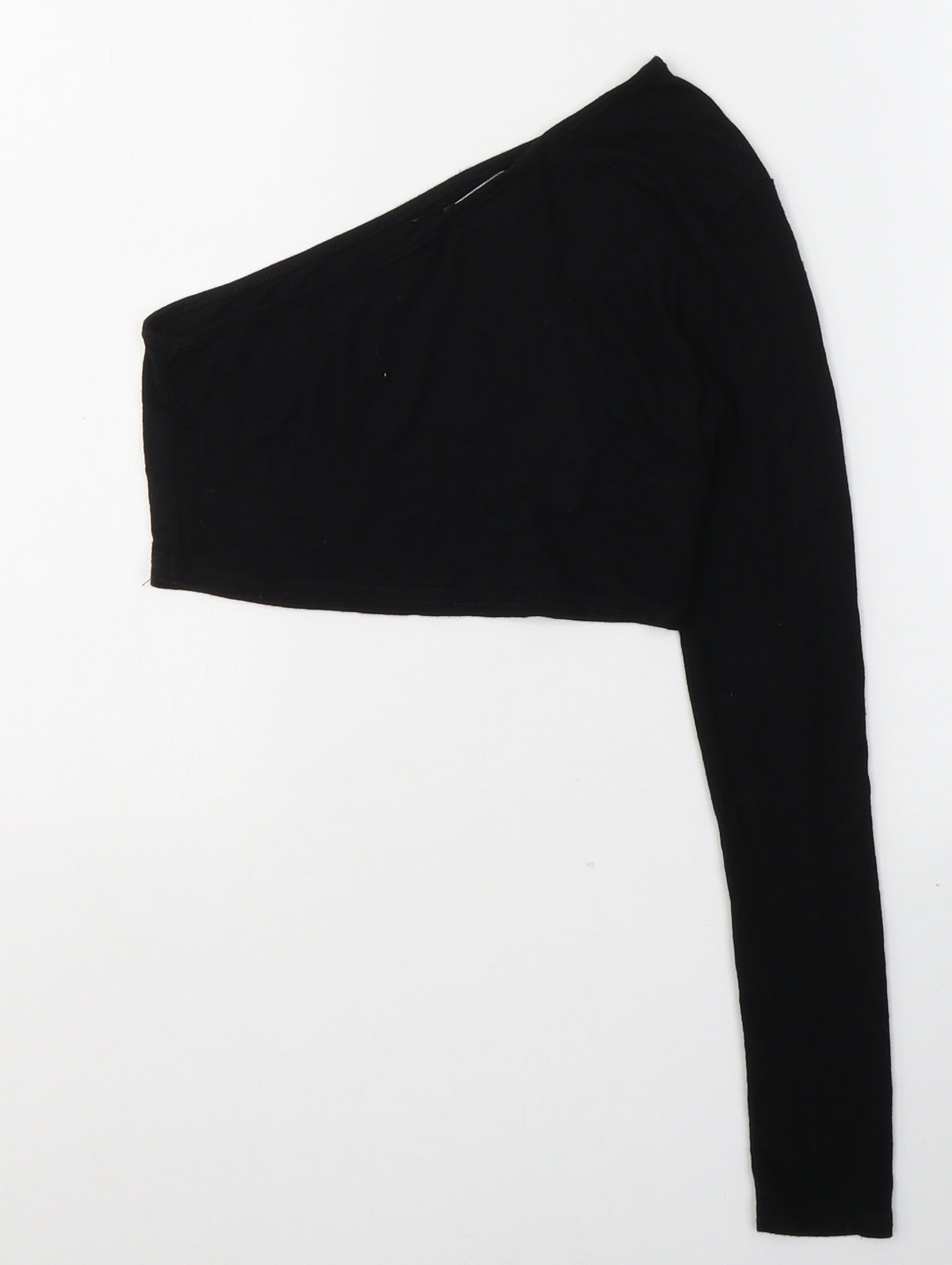 PRETTYLITTLETHING Womens Black  Viscose Cropped Blouse Size 6 One Shoulder