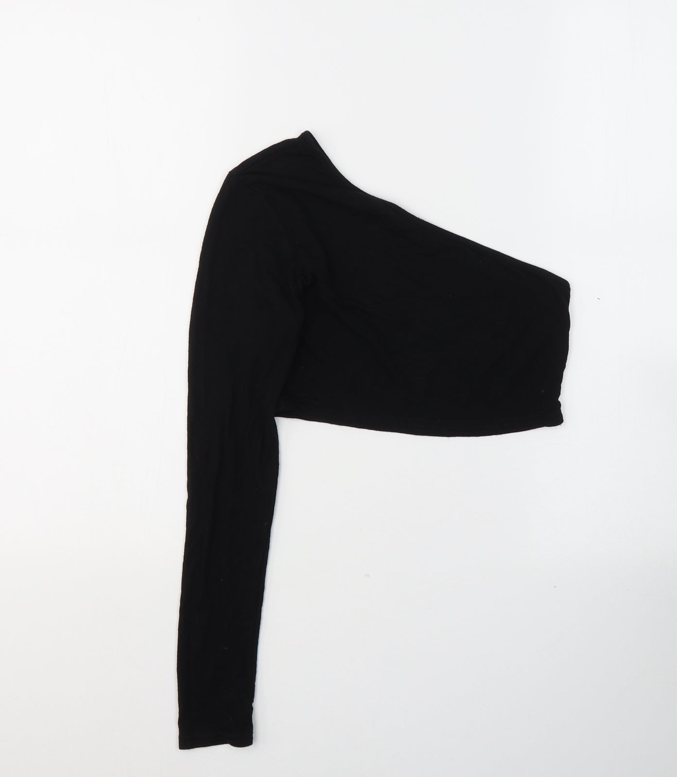 PRETTYLITTLETHING Womens Black  Viscose Cropped Blouse Size 6 One Shoulder
