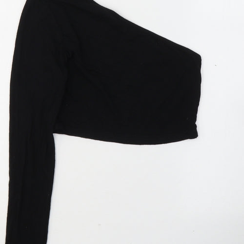 PRETTYLITTLETHING Womens Black  Viscose Cropped Blouse Size 6 One Shoulder