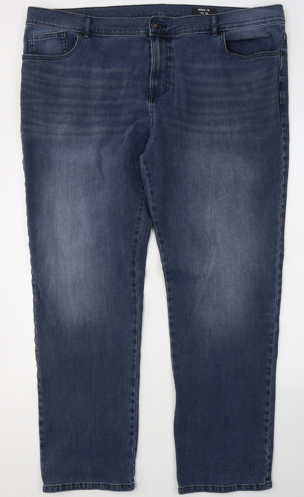 TU Mens Blue  Cotton Straight Jeans Size 42 L32 in Regular Button