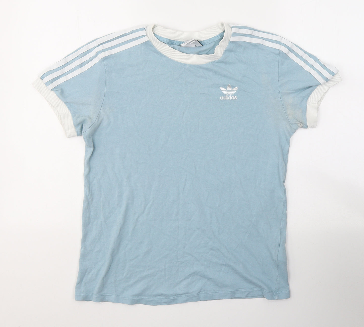 adidas Womens Blue  Cotton Basic T-Shirt Size 4 Round Neck