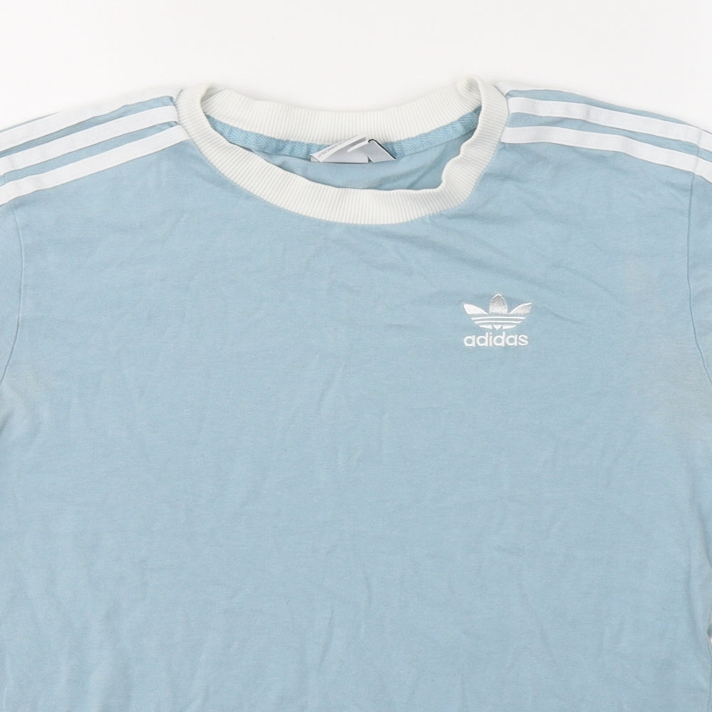 adidas Womens Blue  Cotton Basic T-Shirt Size 4 Round Neck