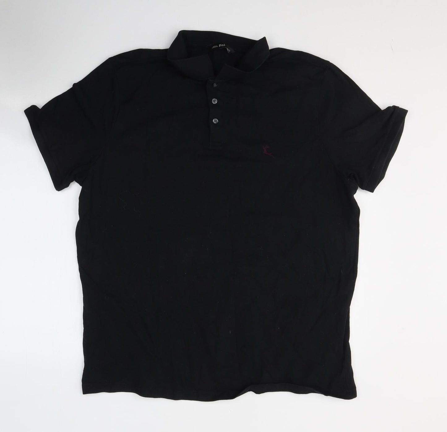 F&F Mens Black  Cotton  Polo Size 2XL Collared Pullover