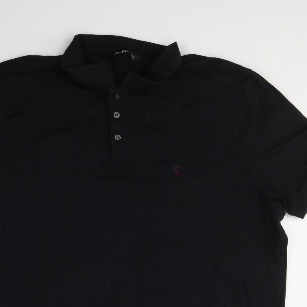 F&F Mens Black  Cotton  Polo Size 2XL Collared Pullover