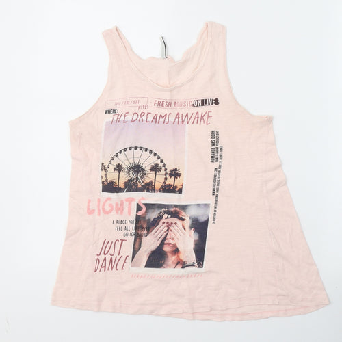 Stradivarius Womens Pink  Cotton Basic Tank Size S Round Neck - Dreams Awake, Just dance, Festival
