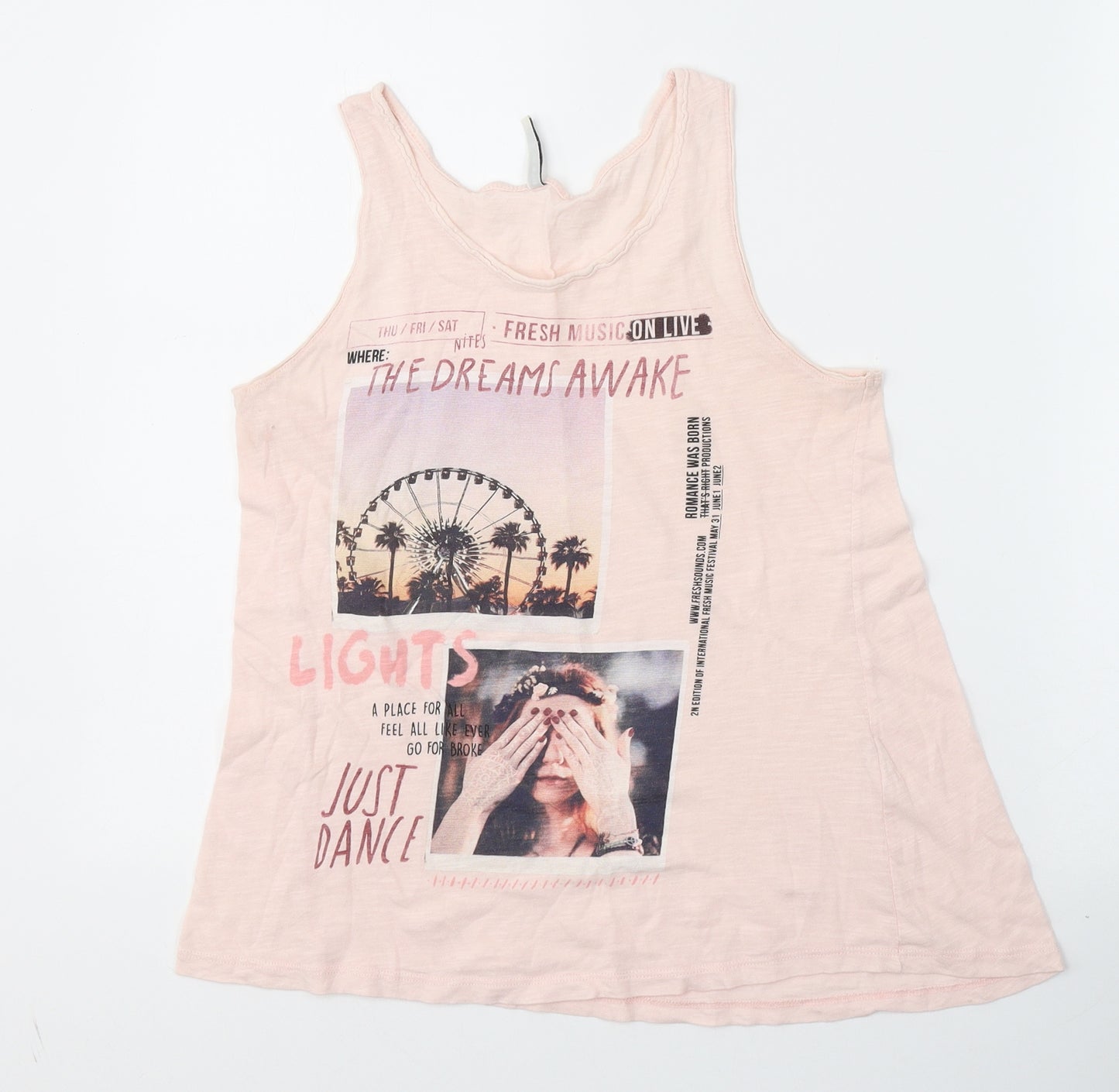 Stradivarius Womens Pink  Cotton Basic Tank Size S Round Neck - Dreams Awake, Just dance, Festival