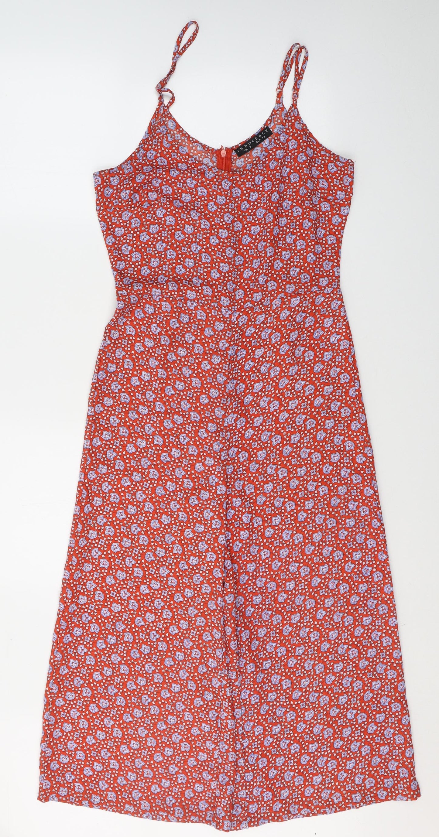 INNOCENCE Womens Red Floral Polyester Jumpsuit One-Piece Size 8 L20 in Zip