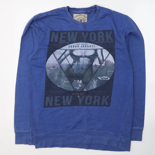 Quality Mens Blue  Cotton Pullover Sweatshirt Size S   - New York