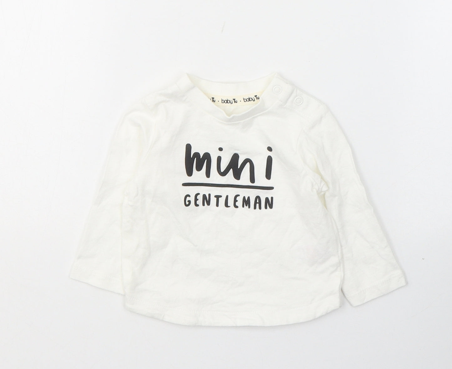 TU Boys White  Cotton Pullover Casual Size 0-3 Months Round Neck Button - Mini  Gentlemen
