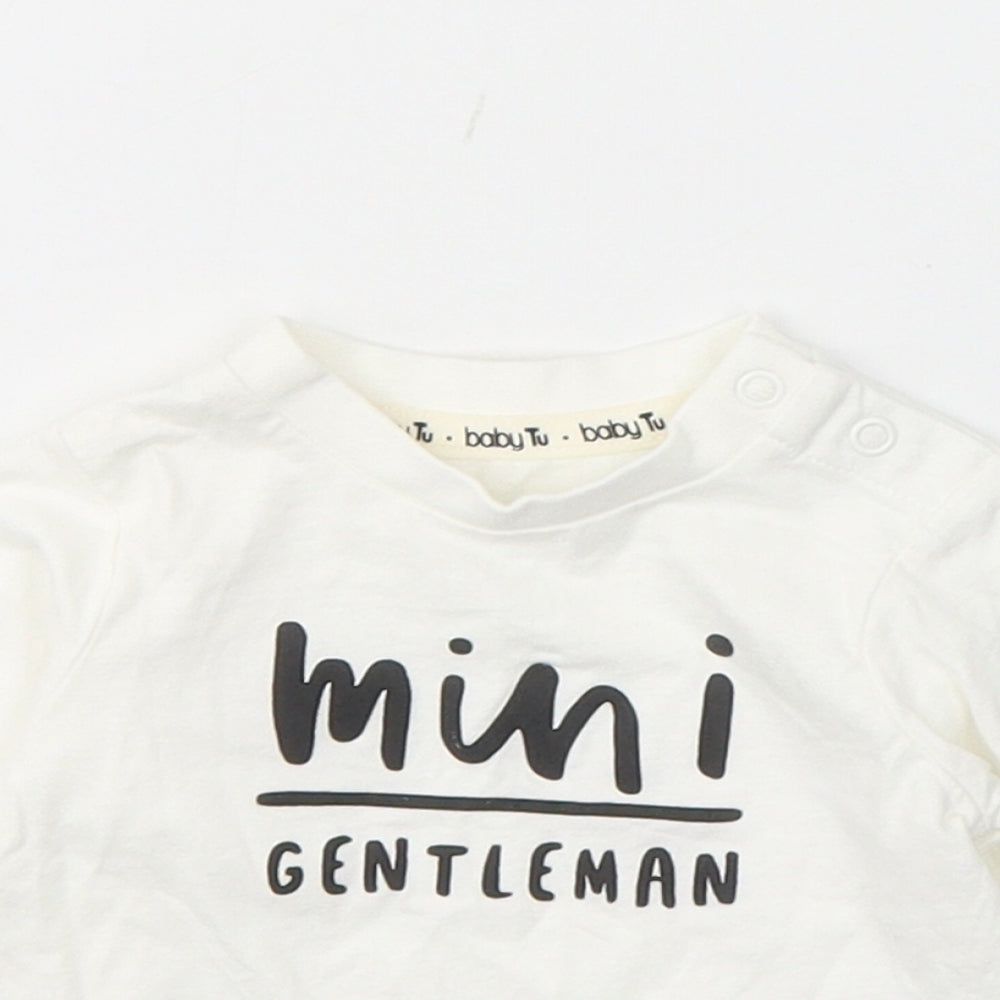TU Boys White  Cotton Pullover Casual Size 0-3 Months Round Neck Button - Mini  Gentlemen