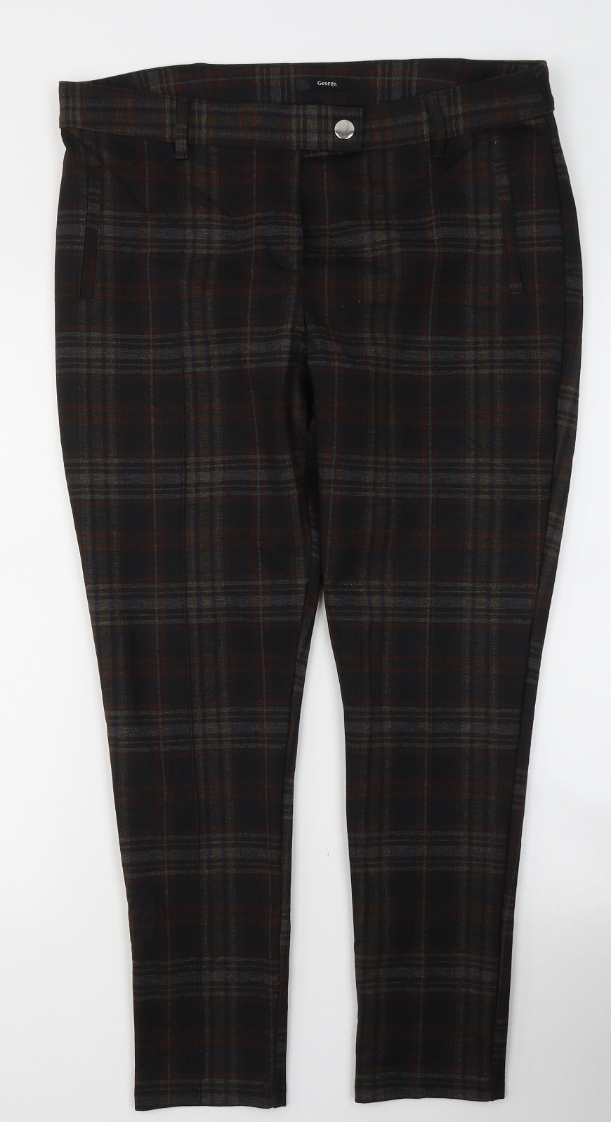 George Womens Black Plaid Polyester Trousers  Size 16 L27 in Regular Button