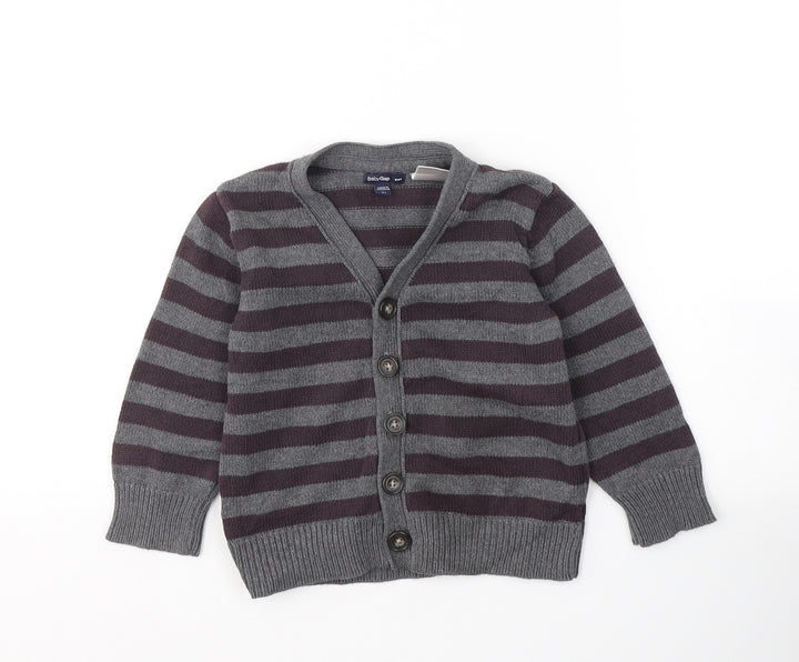 Gap Boys Grey V-Neck Striped Cotton Cardigan Jumper Size 2 Years  Button