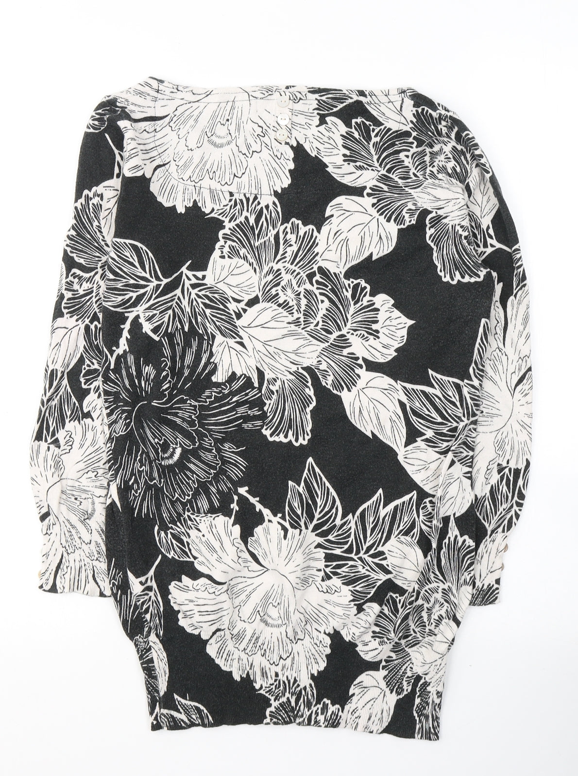 NEXT Womens Black Floral Cotton Jersey Blouse Size 10 Round Neck