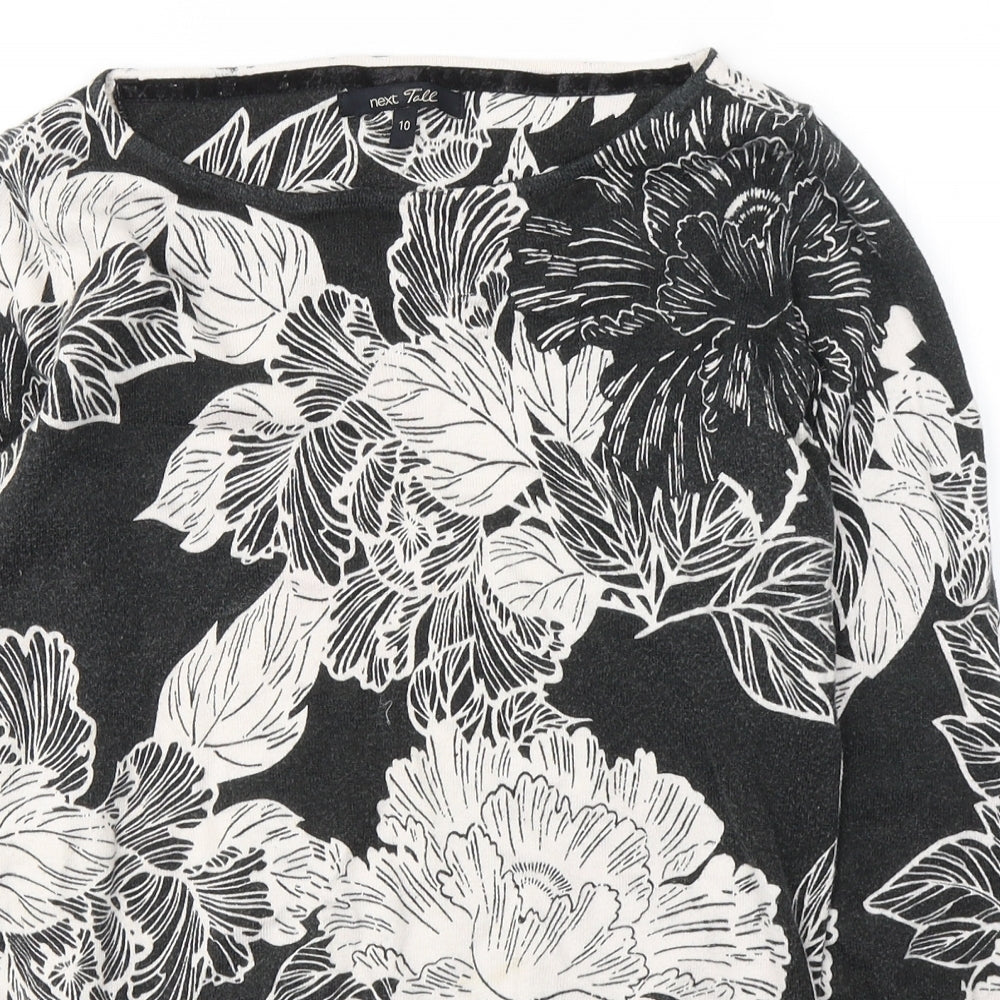 NEXT Womens Black Floral Cotton Jersey Blouse Size 10 Round Neck