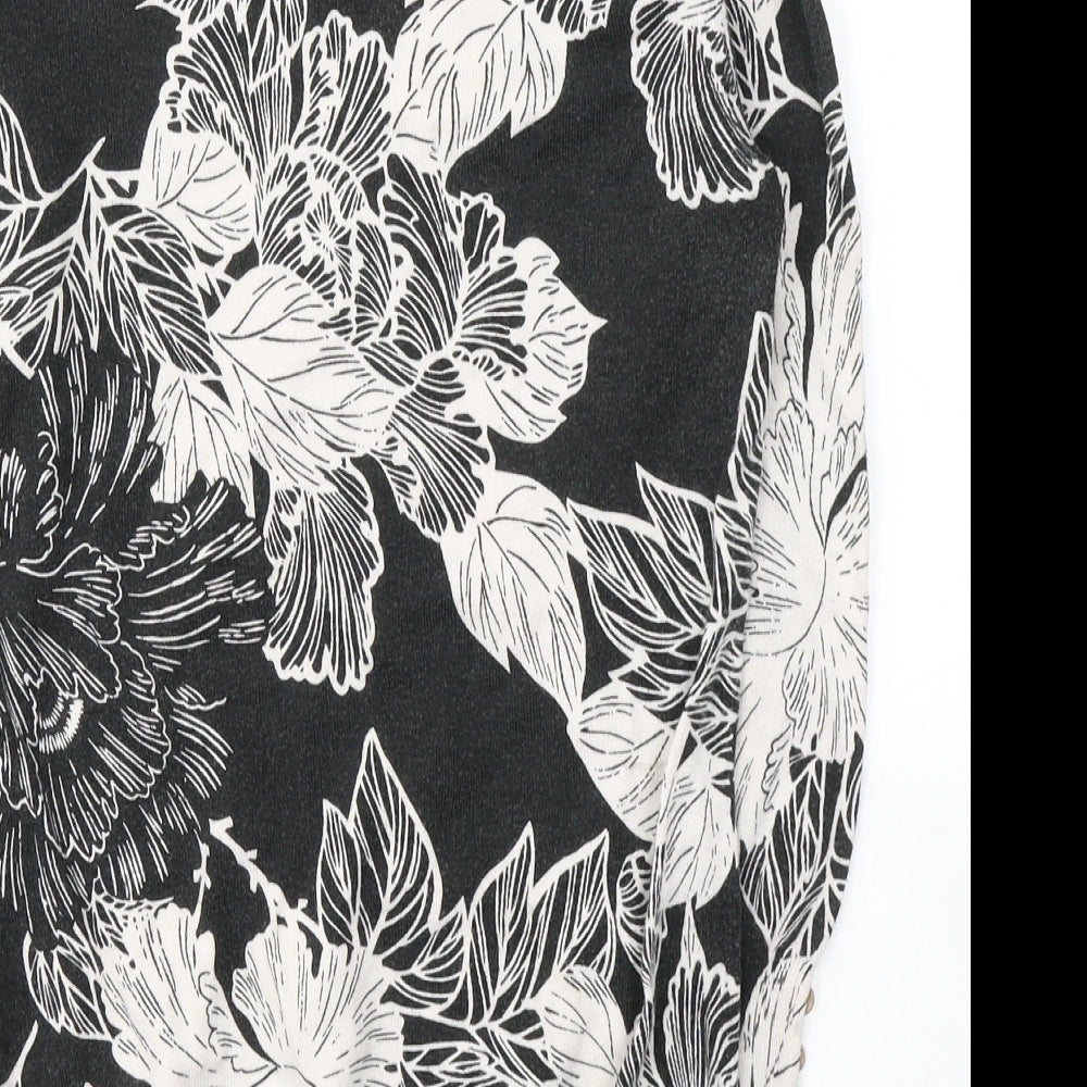 NEXT Womens Black Floral Cotton Jersey Blouse Size 10 Round Neck
