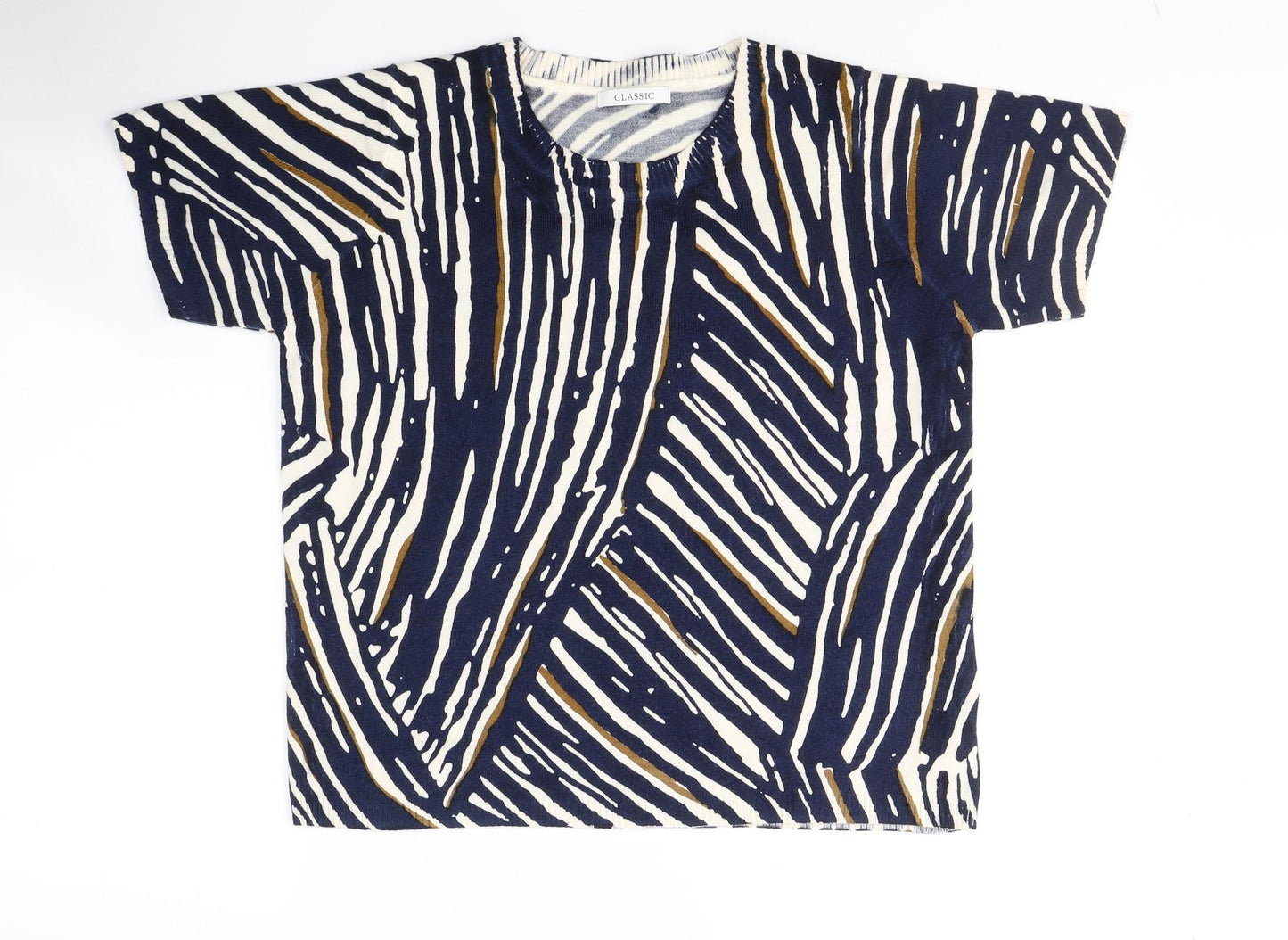 Marks and Spencer Womens Blue Geometric Acrylic Jersey Blouse Size 14 Round Neck