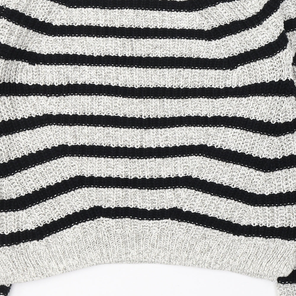 H&M Womens Grey Round Neck Striped Cotton Pullover Jumper Size M